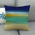 Square linen throw pillow case featuring an abstract oil painting style striped pattern - 18x18 Inch / Colorful Horizontal Art Stripes (6)
