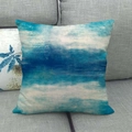 Modern square linen pillowcase with blue abstract watercolor pattern on a grey sofa - 18x18 Inch / Blue Abstract Watercolor Smudge (7)