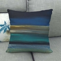 Abstract landscape pattern linen throw pillow cover with blue and gold stripes on sofa - 18x18 Inch / Deep Blue Yellow Gray Landscape (8)