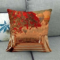 Leinenkissenbezug mit Vintage-Heißluftballons und mediterraner Stadtlandschaft-Print - Warm European Town Style (16) / 45x45 cm