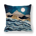 Housse de coussin à imprimé paysage marbre soleil et lune en tissu peau de pêche doux - Paysage de Montagne et Eau Ton Bleu (22)