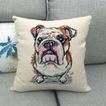Linen sofa cushion cover featuring a colorful artistic bulldog painting on beige fabric - Style 4