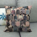 Detail of geometric hexagon marble pattern on a linen square throw pillow cover - Gray Blue Pink Vintage Hexagon Style (9)