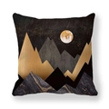 Housse de coussin abstraite marbre avec montagnes en feuille d'or et motif lune - Montagne à Épissure Géométrique (23)