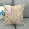 Close-up of modern geometric gold pattern on beige linen fabric pillow cover - Cream Gold Minimalist Geometric Line Style (10)