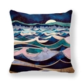 Funda de cojín de piel de melocotón con paisaje artístico de montaña y luna azul - Estilo Impresión de Paisaje Moderno Tranquilo (22) / 45x45cm