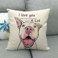 Linen square pillow featuring a colorful Pit Bull illustration on a beige background - Style 1