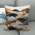 Detailed texture of linen cushion cover with abstract blue and gold marble landscape - Blue Brown and Grey Layered Abstract Mountain Style (12)