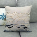 Close-up of linen pillow cover showing golden mountain lines and blue marble landscape texture - Ink Wash Style with Gold Line Ridges (13)
