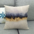 Modern linen throw pillow cover featuring abstract blue and gold marble landscape on a sofa - Dark Blue and Golden Contrast Abstract Splash Ink Style (15)
