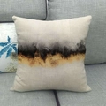 Close-up of marble linen pillowcase with black and gold art on a grey fabric sofa - Black and Gold Abstract Watercolor Art Style (16)