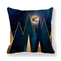 Housse de coussin carrée avec motif soleil abstrait géométrique bleu et doré - Soleil à Lignes Dorées Radiales (24)