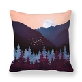 Funda de cojín piel de melocotón con paisaje artístico de montañas y pájaros - Estilo Planeta Montañas Nórdicas Profundas (23) / 45x45cm