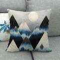 Linen decorative throw pillow cover featuring minimalist blue marble mountain landscape - Minimalist Abstract Mountain and Moon Style (1)