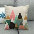 Detailed texture of linen cushion cover featuring Nordic abstract mountain landscape print - Pink Green and Black Abstract Geometric Mountain Style (4)