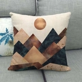 Detailed texture of geometric mountain landscape on square linen cushion cover - Earth Tone Geometric Mountain Style (6)