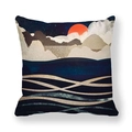 Housse de coussin carrée avec paysage de montagne abstrait et soleil en peau de pêche - Montagne au Soleil Orange Minimaliste (25)