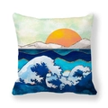 Funda de cojín cuadrada con estampado artístico de amanecer de mármol y olas de mar - Estilo Atardecer en Montaña Nevada de Olas Clásicas (27) / 45x45cm