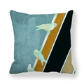 Abstract pigeon silhouette pillow cover in sky blue and ochre peach skin fabric - Nordic Abstract Dove