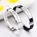 Bracelets de couple Pisces en silicone et plaques en acier inoxydable noir et blanc - Poissons / Noir