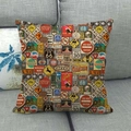 Close-up of Route 66 linen pillowcase texture on a sofa with vintage road sign prints - Vintage Railroad Crossing (3)