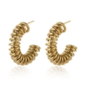 Boucles d'oreilles créoles en acier inoxydable doré avec design en spirale poli - Style Enveloppé en Spirale (E165) / Or