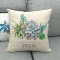 Detail of succulent plant watercolor print on square beige cotton linen pillow cover - Fresh Watercolor Succulent Style (2)