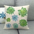 Detail of succulent pattern on beige cotton linen pillowcase placed on a grey sofa - Purple Echeveria Succulent Style (3)