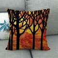 Linen square decorative pillow cover featuring sunset landscape and black tree silhouette - Withered Tree Sunset Style (4) / 45x45cm