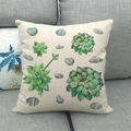 Close-up of linen cushion cover featuring watercolor succulents and pebbles on gray sofa - Succulent Pebble Combo Style (4)