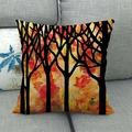 Close-up of linen pillowcase with autumn forest pattern on a grey fabric sofa - Autumn Forest Style (5) / 45x45cm