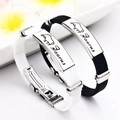 Bracelets signe Taureau en silicone noir et blanc avec plaques en acier inoxydable - Taureau / Noir