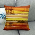 Close-up of linen cushion cover showing abstract sunset watercolor texture on sofa - Abstract Sunset Style (7) / 45x45cm
