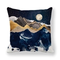 Housse de coussin paysage montagne abstrait avec motif marbre et lune dorée en bleu marine - Nuit de Lune Texture Marbre (28)