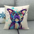 Fodera per cuscino in lino con bulldog colorato dipinto su un divano grigio - Illustrazione di Pitbull a Pois / 45x45cm