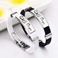 Bracelets de couple zodiaque Vierge en silicone noir et blanc avec acier inoxydable - Vierge / Noir