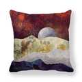 Funda de cojín de piel de melocotón con paisaje abstracto de montaña y sol rojo - 45x45 cm / Estilo Arte Cielo Estrellado Rojo Ocre (20)