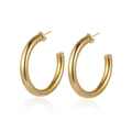 Boucles d'oreilles créoles C en acier inoxydable doré poli avec une finition brillante - Or