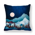Housse de coussin en peau de pêche avec motif de paysage de forêt de montagne bleu - Paysage de Nuit Silencieuse (30)