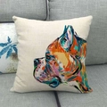 Fodera per cuscino in lino con pittura colorata di cane Boxer su un divano grigio - Illustrazione Artistica di Boxer / 45x45cm