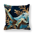 Peach skin pillowcase featuring a blue octopus and golden coral on marble background - Deep Blue Coral Octopus