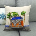 Linen decorative pillowcase with retro vintage van print on gray fabric sofa - Nostalgic Hand-drawn Camper Van (3)
