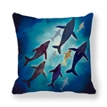 Blue whale ocean print decorative square pillowcase in soft peach skin fabric - Deep Blue Whale Silhouettes