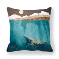 Artistic whale print on navy blue peach skin cushion cover with starry night and mountain decor - Starry Sky Golden Mountain Whale