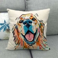 Fodera per cuscino in lino con illustrazione artistica colorata di un golden retriever - Illustrazione Artistica di Golden Retriever / 45x45cm