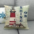 Vintage nautical linen pillow cover with red lighthouse and Shine On world map print - Shine On Lighthouse Map Style (7)