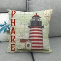 Lighthouse nautical linen throw pillow cover with vintage map design on a sofa - French Phare Lighthouse Style (8)