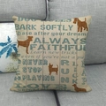Linen pillow cover with dog silhouettes and faithful quotes on a grey fabric sofa - Dark Blue Letter Dog Silhouette