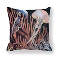 Square peach skin pillowcase featuring artistic blue and pink jellyfish with coral patterns - Color Ink Art Jellyfish