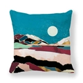 Funda de cojín cuadrada con estampado artístico de montañas nevadas azules y luna dorada - 45x45 cm / Estilo Montaña Nevada de Luna de Arte de Alto Grado (31)